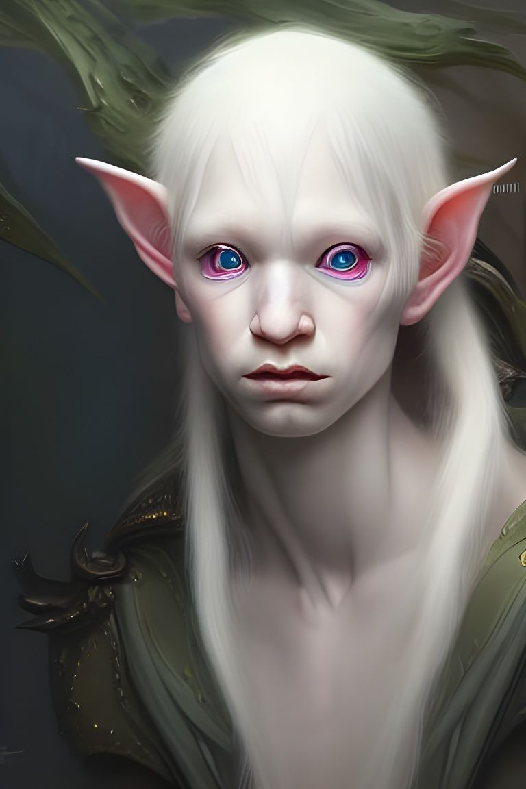 Hyperrealistic Albino Elf with Intense Eyes