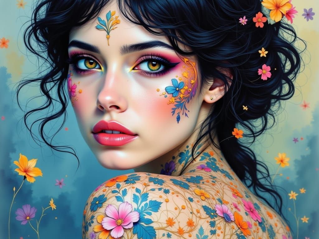 Floral Body Paint: A Robert Kushner-Inspired Portrait