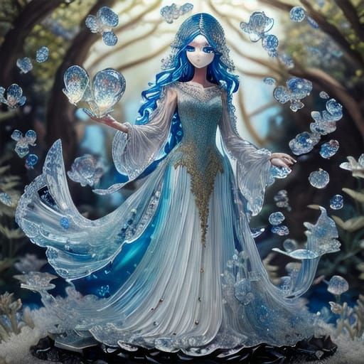 Glass Statue of Woman in Flowing Gown