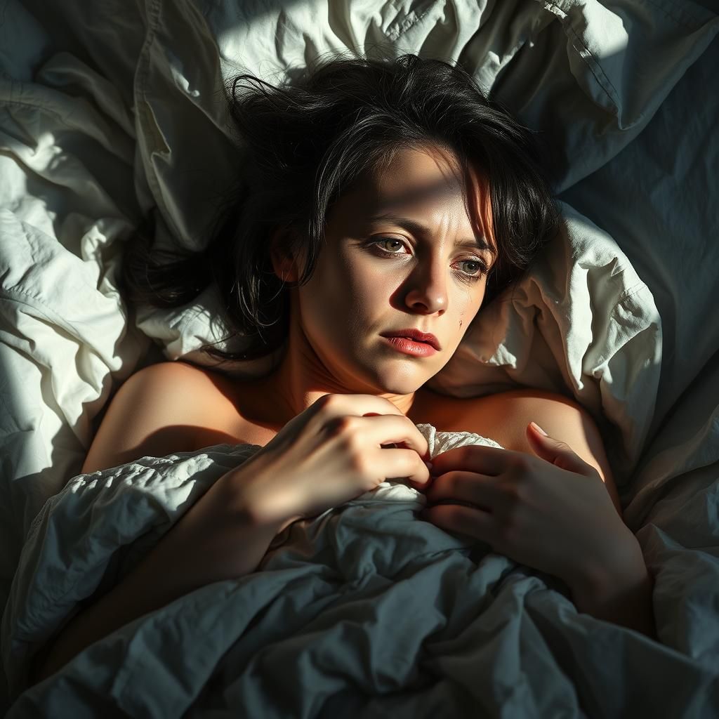 Fragile Woman in Bed: Moody, Hyperrealistic Portrait