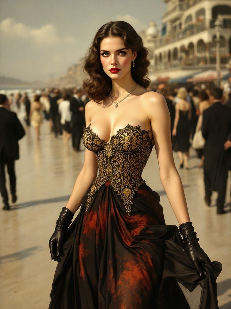 1950s Pin-Up Woman Commands Boardwalk in Gothic Revival Styl...