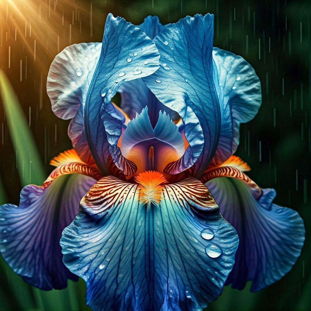 Macro Photo of Iris Flower with Sparkling Water Drops