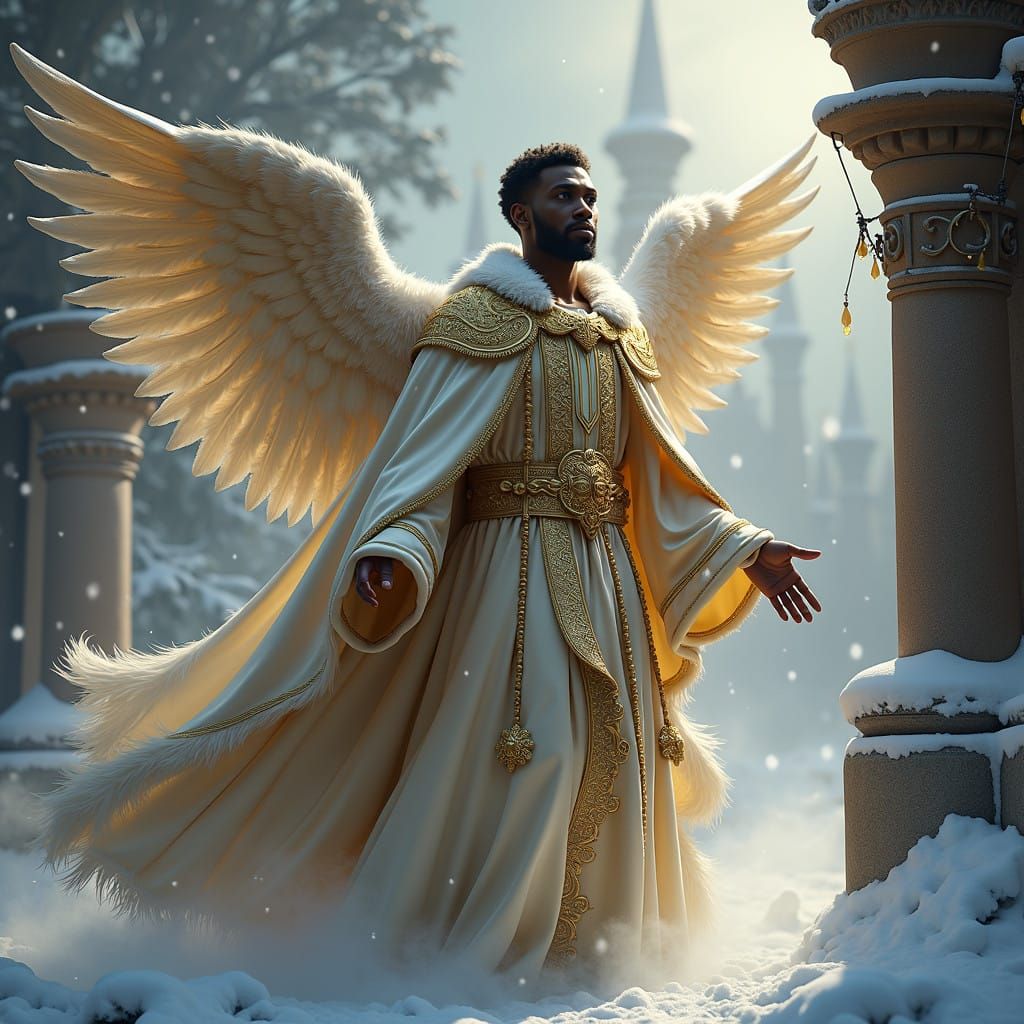 Ethereal Angel Amidst Majestic Christmas Architecture
