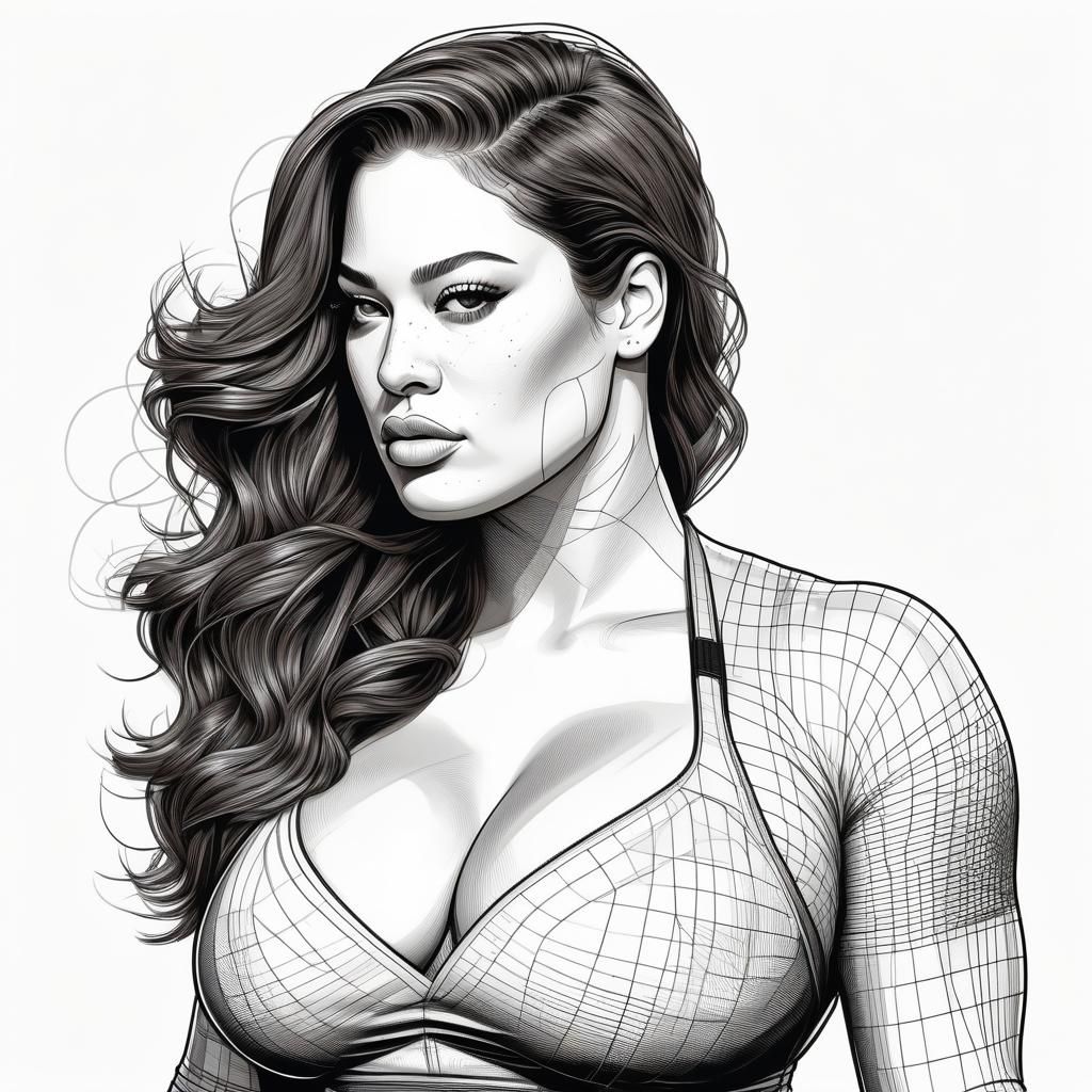 Detailed Cross-Hatch Illustration of Ashley Graham