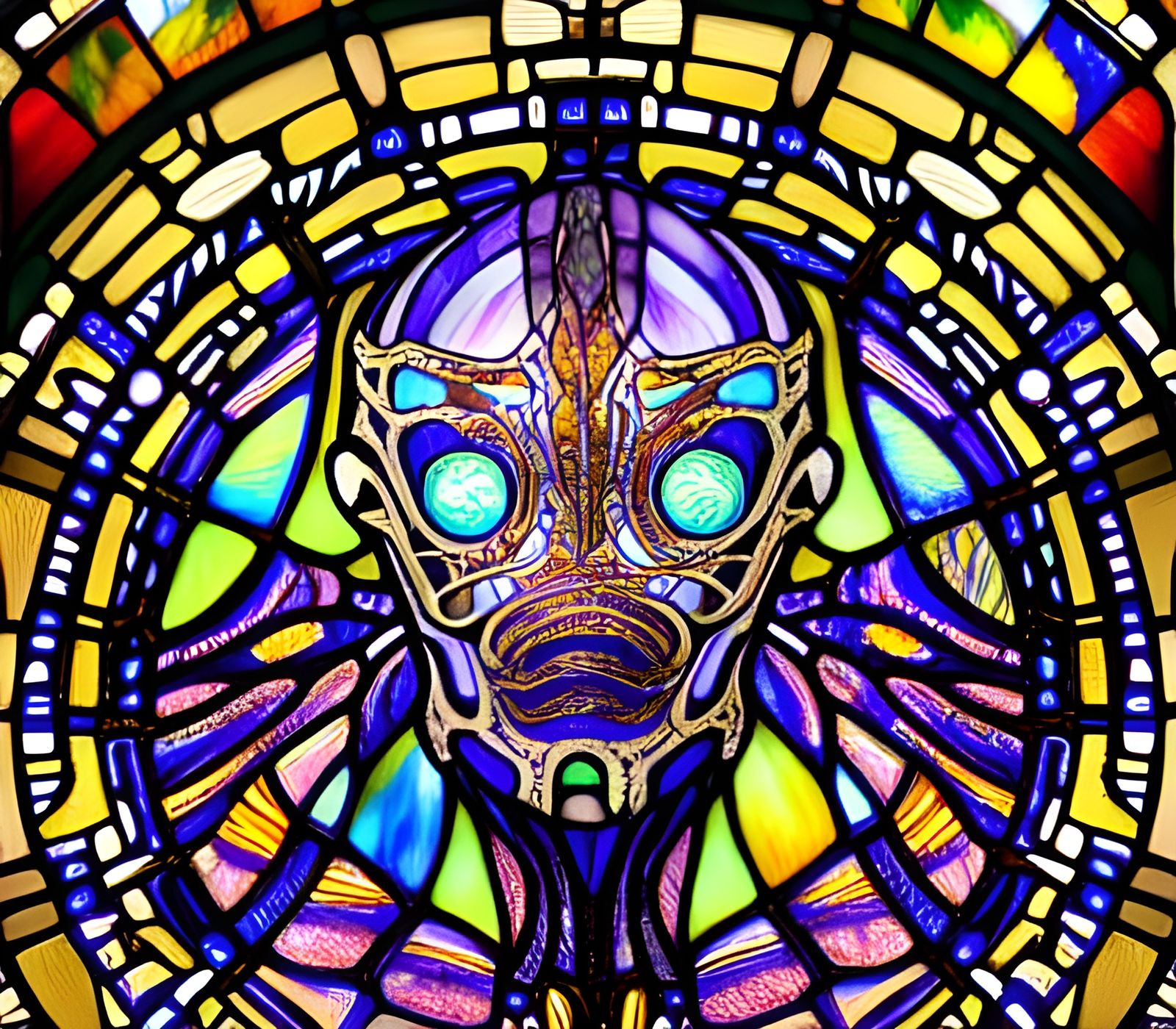 Alien Luchador Warlock Stained Glass Digital Illustration