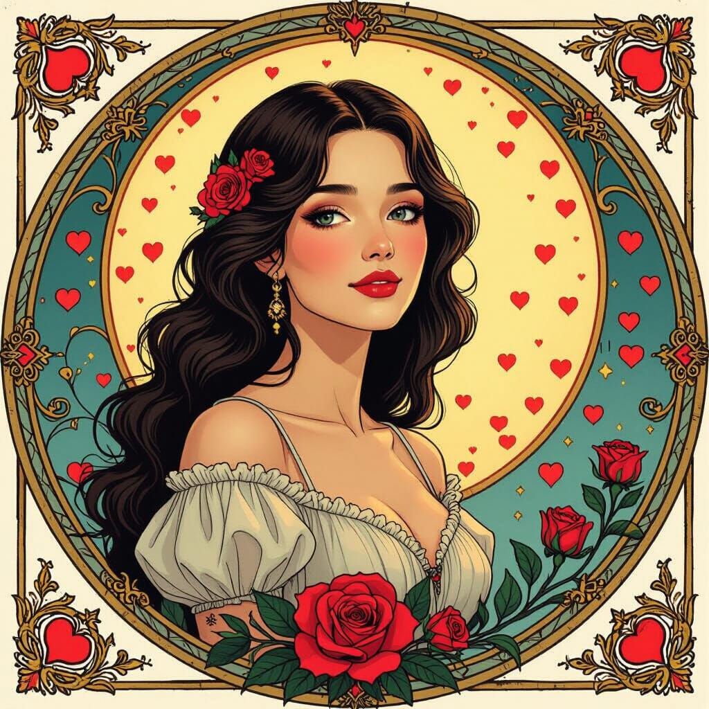 Romantic Heart Portrait in Art Nouveau Style
