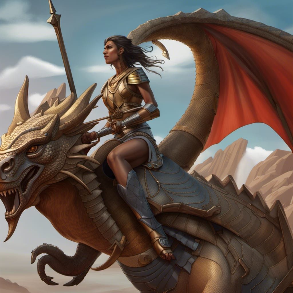 Egyptian Dragon Rider in Bronze Armor, Digital Art