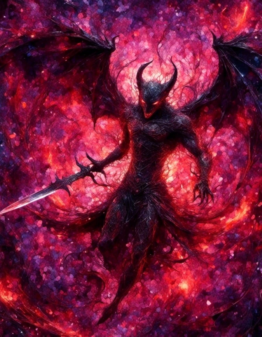 Fiery Demon with Sword in Horror Art Style