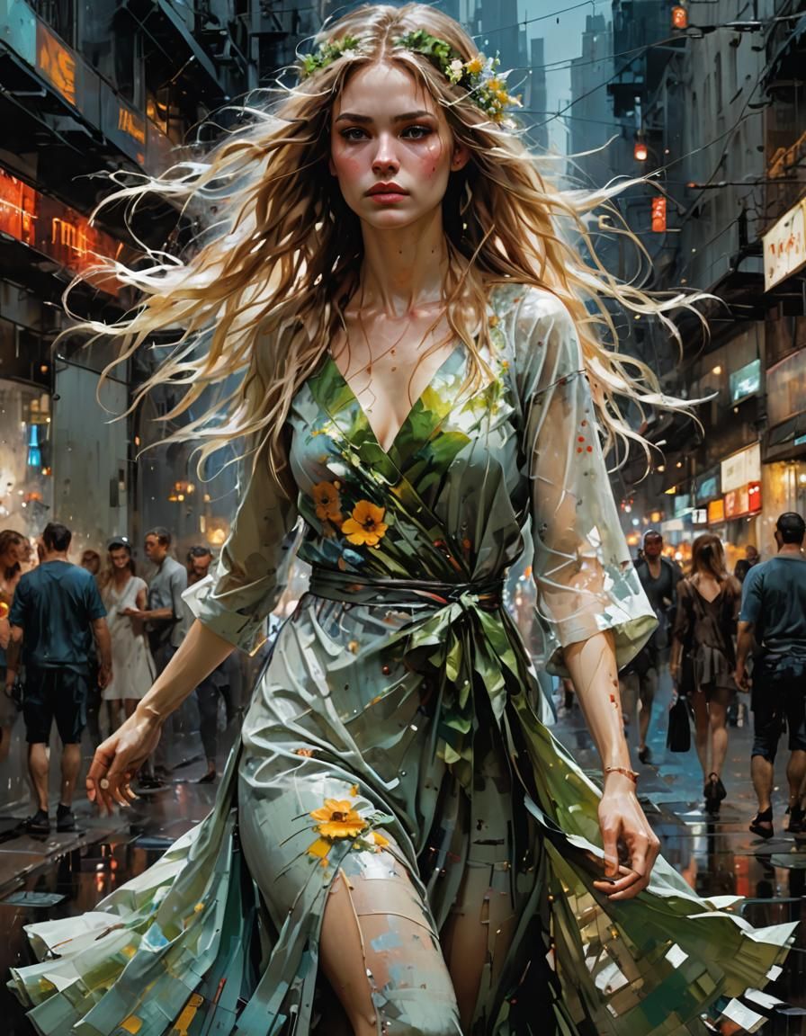 Ethereal Blossom Girl in Dramatic Lighting