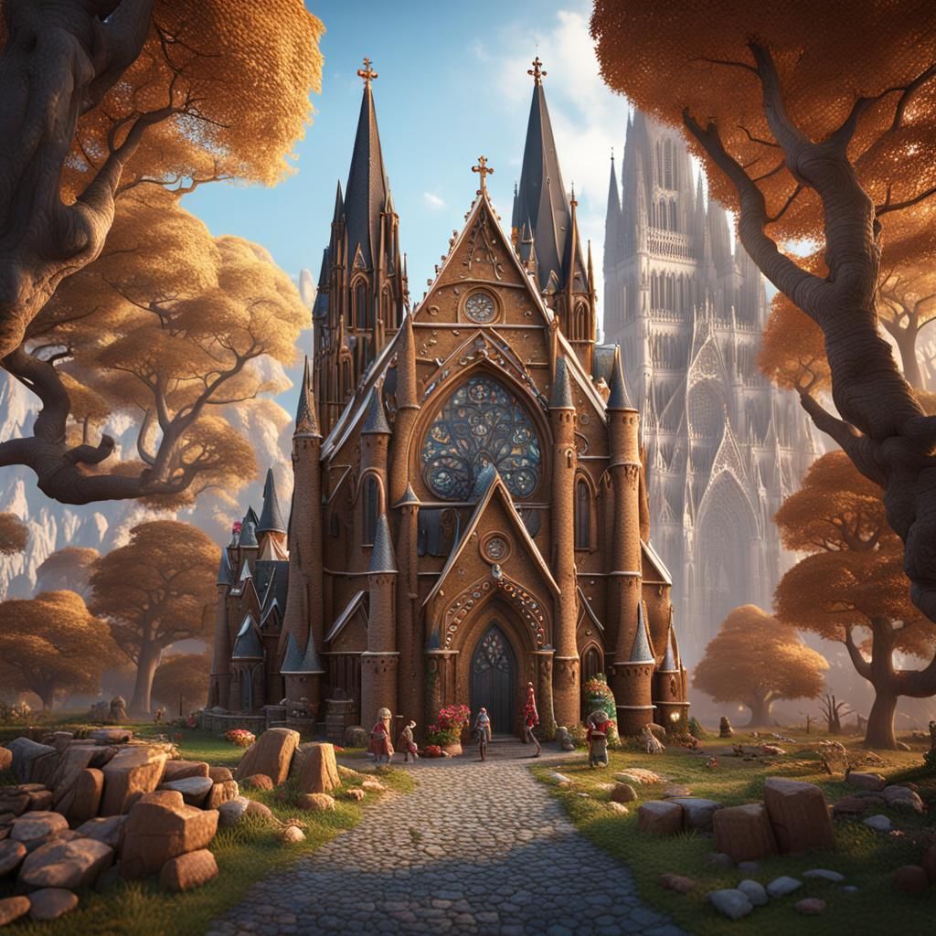 Gingerbread Cologne Cathedral with Happy People, 8K