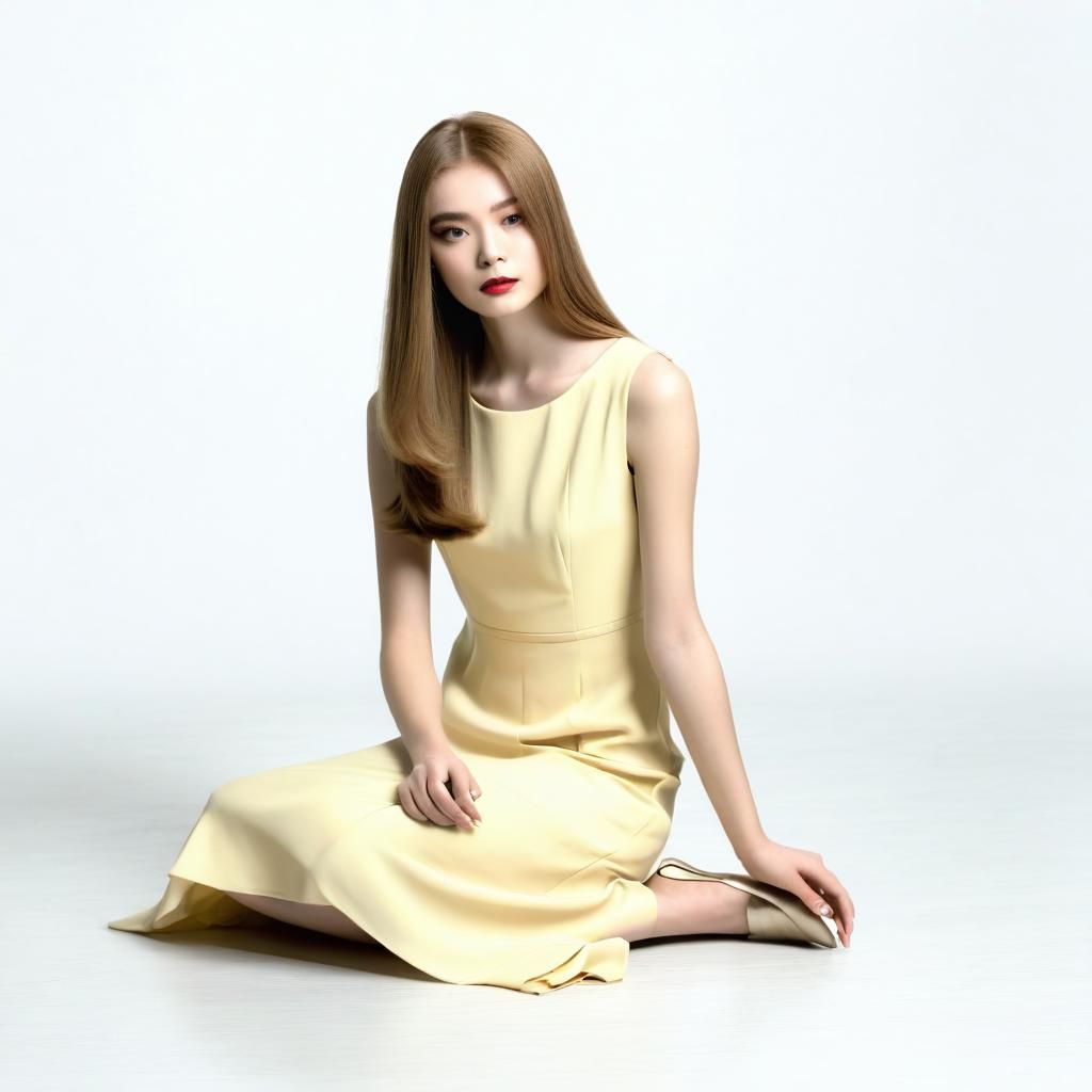 Woman in Yellow Dress Isolated on White