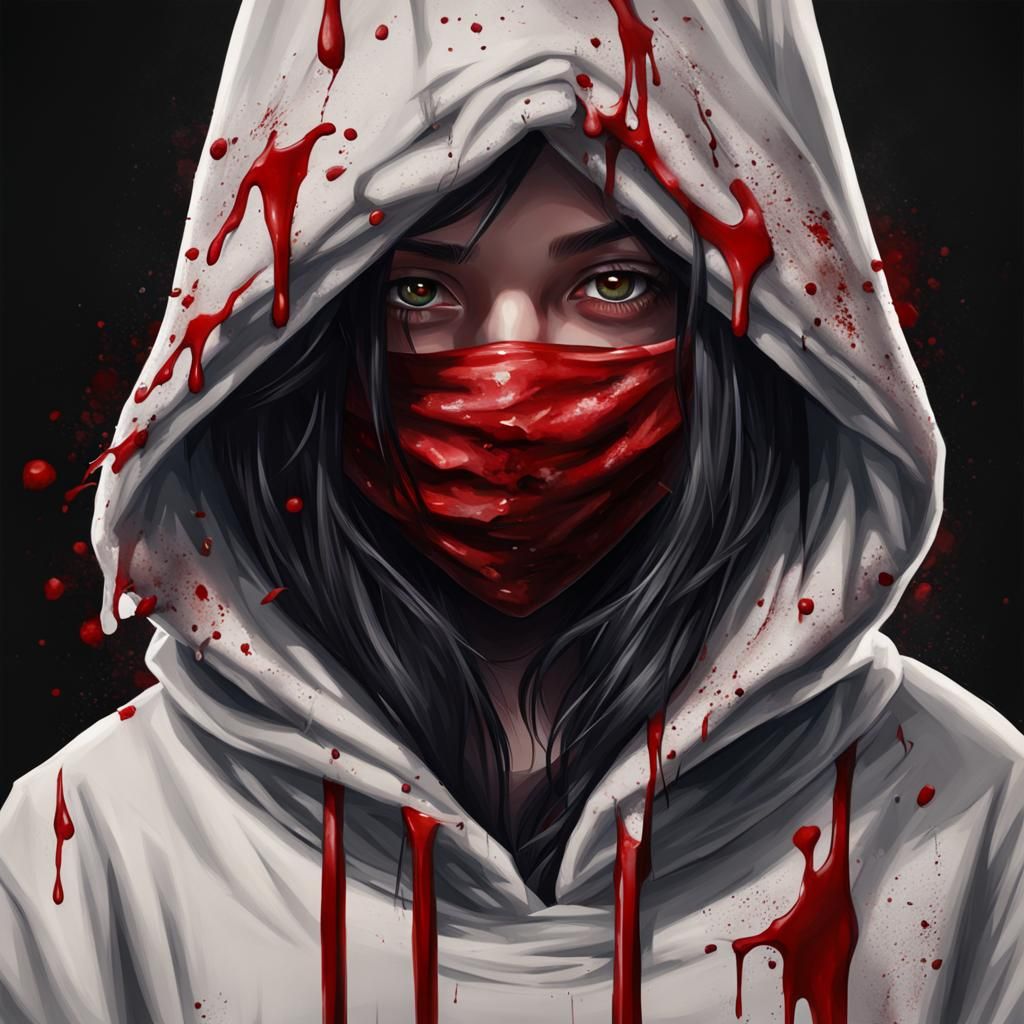 Dark Hooded Girl with Blood in Realistic Style