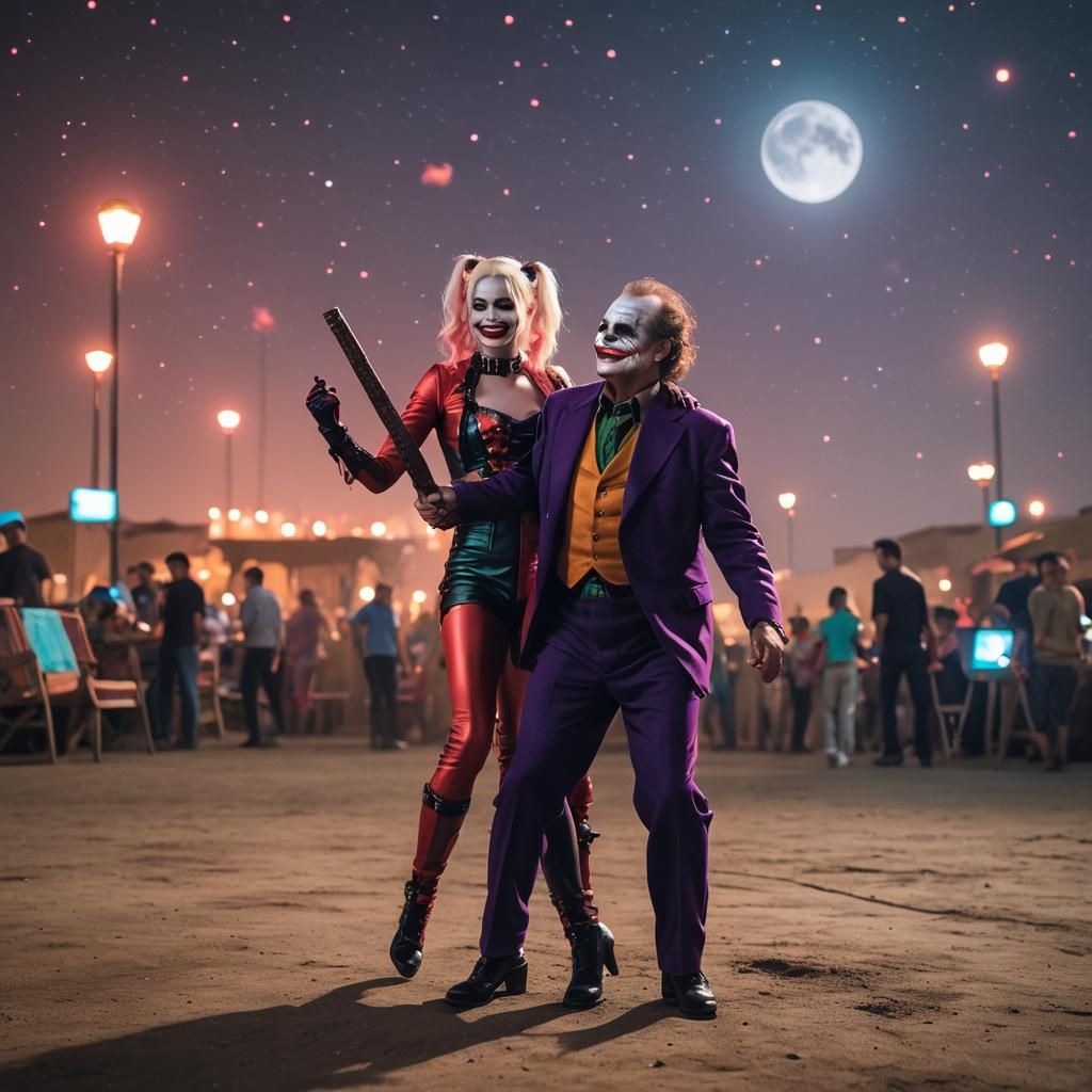 Harley Quinn(s) and The Joker(s).
They are dancing under the stars.