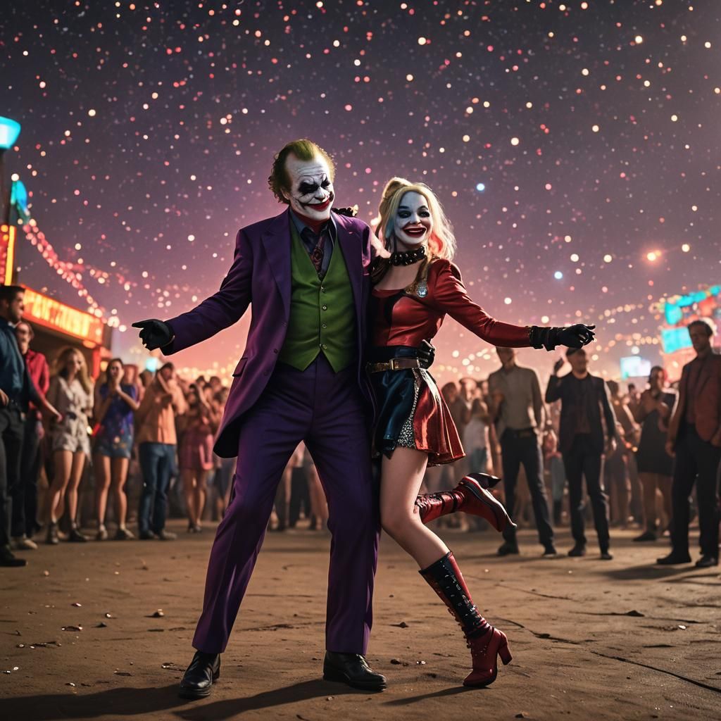 Harley Quinn(s) and The Joker(s).
They are dancing under the stars.