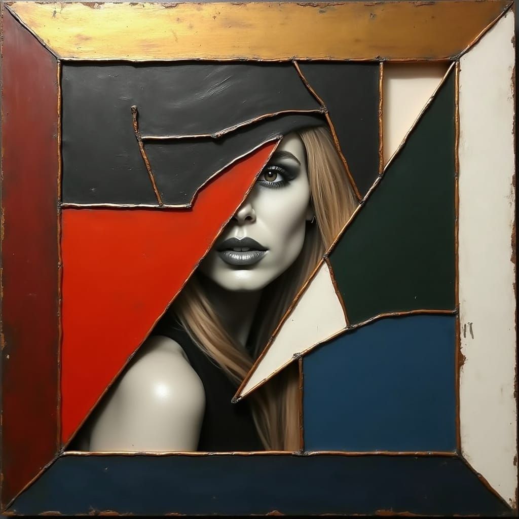 Striking B&W Portrait of Woman with Crimson Streak