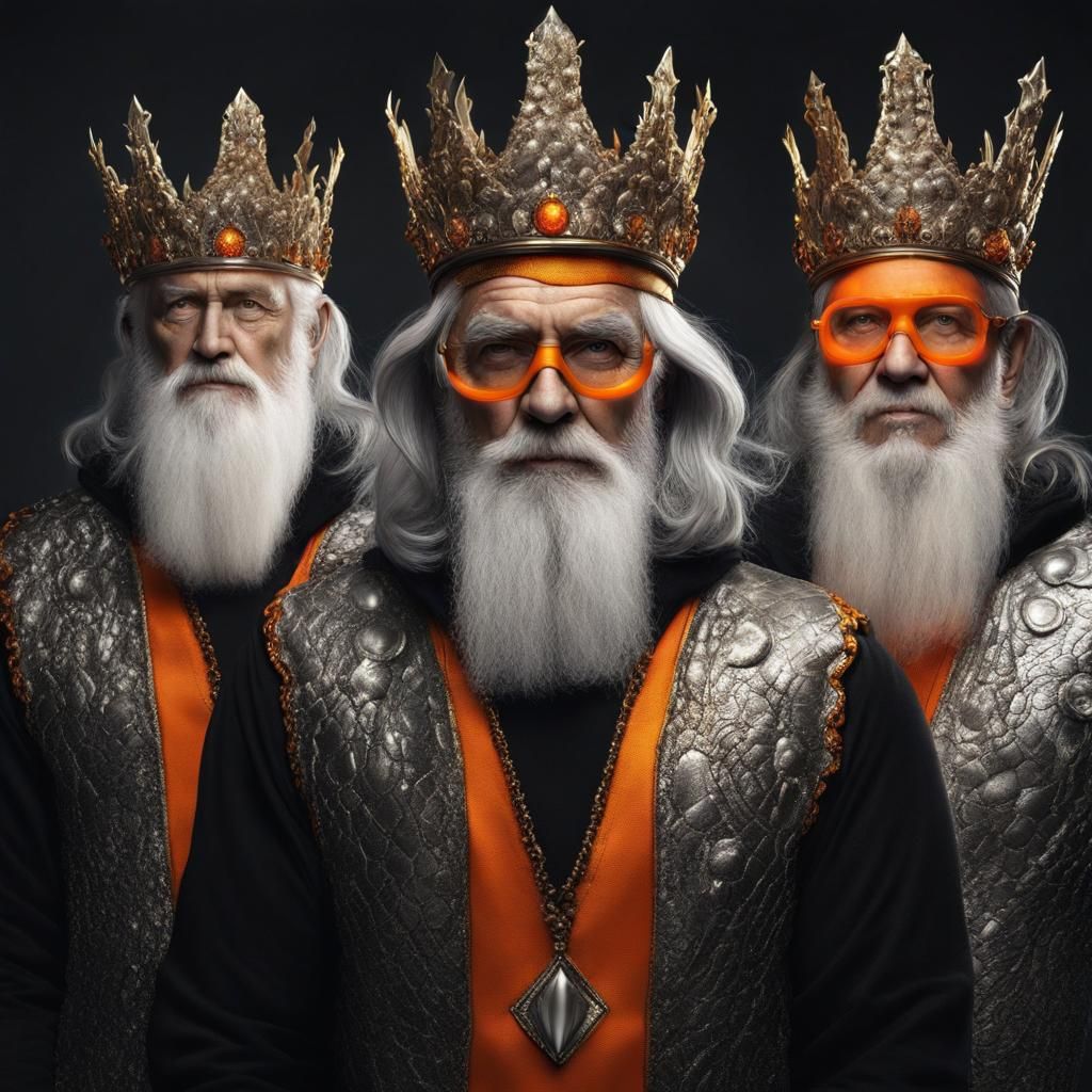 Crowned Silver-Haired Men in Detailed Matte Painting