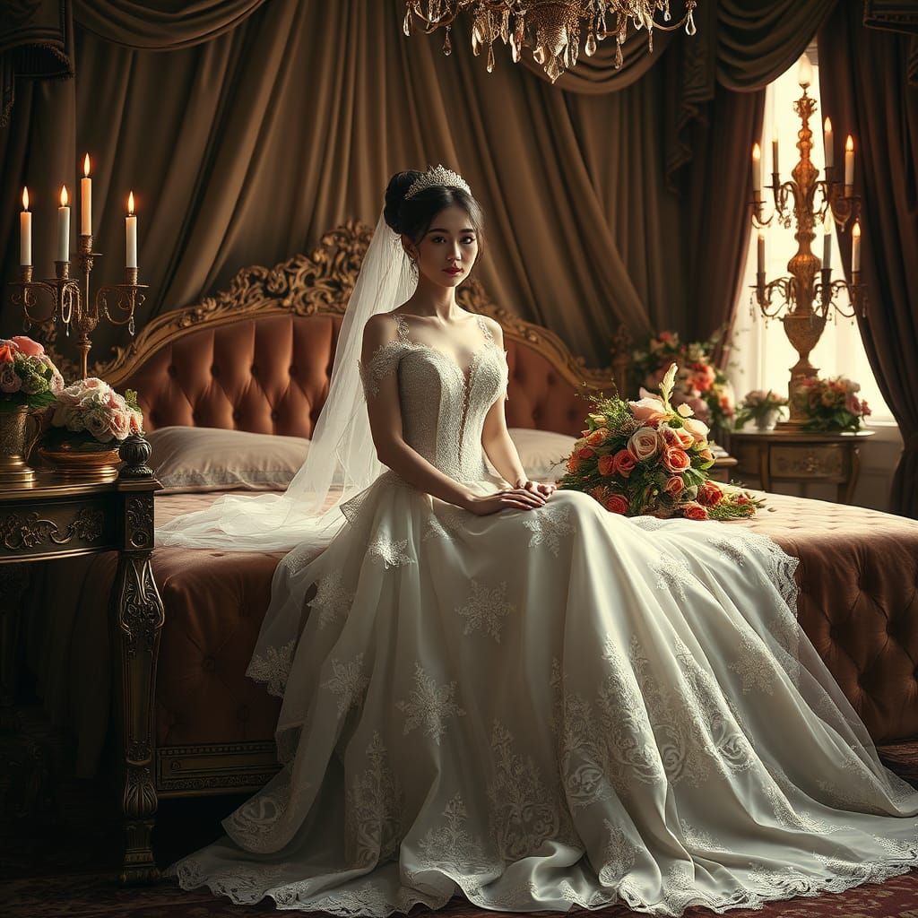 Bride in Boudoir: A Pre-Raphaelite Vision