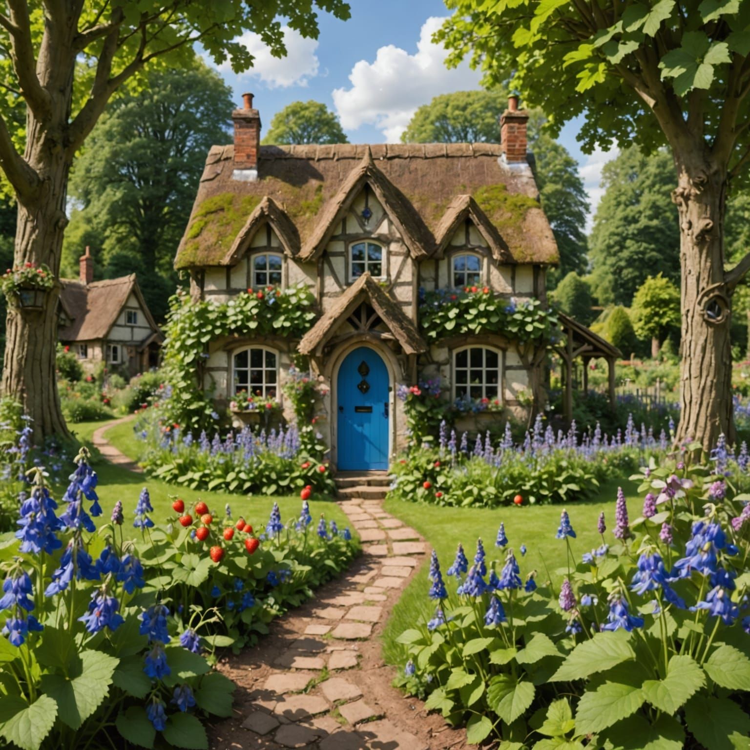 Enchanting Woodland House with Bluebells and Berries