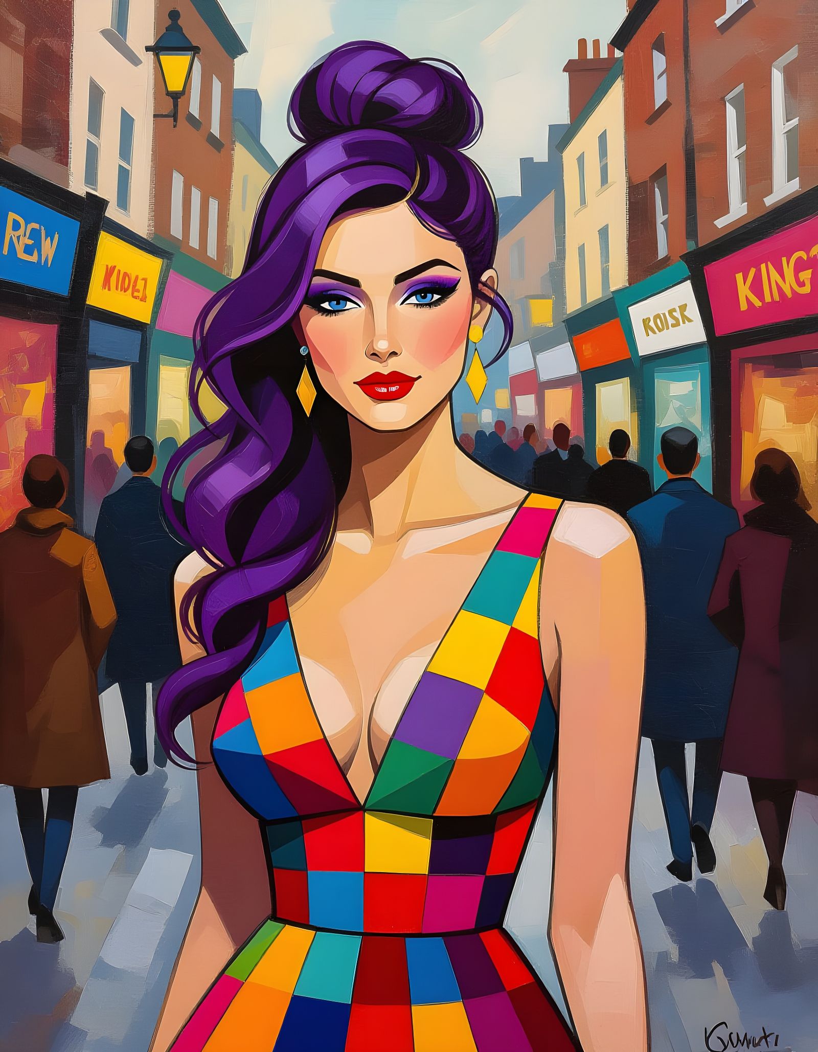 Expressionist Portrait of a Woman in 1960s Fashion