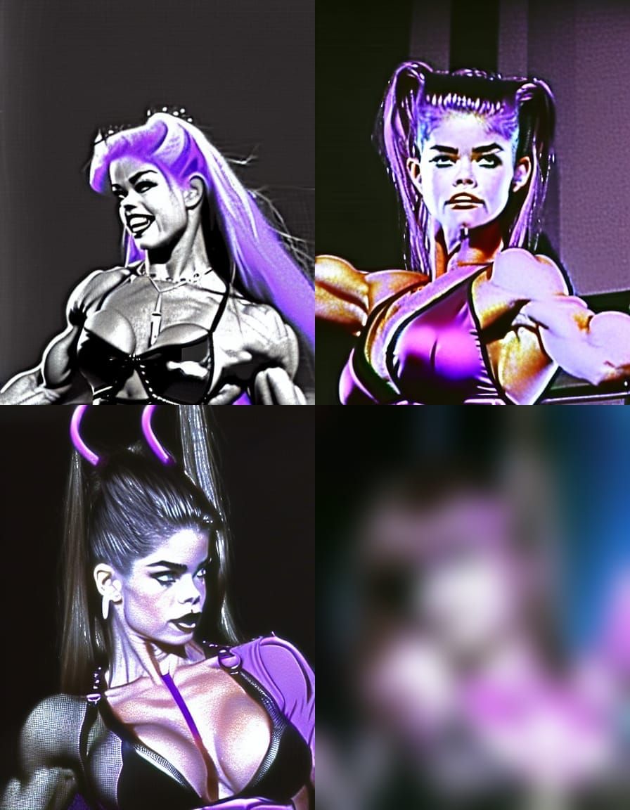 Gothic Bodybuilder in Purple Bikini, Anime Style