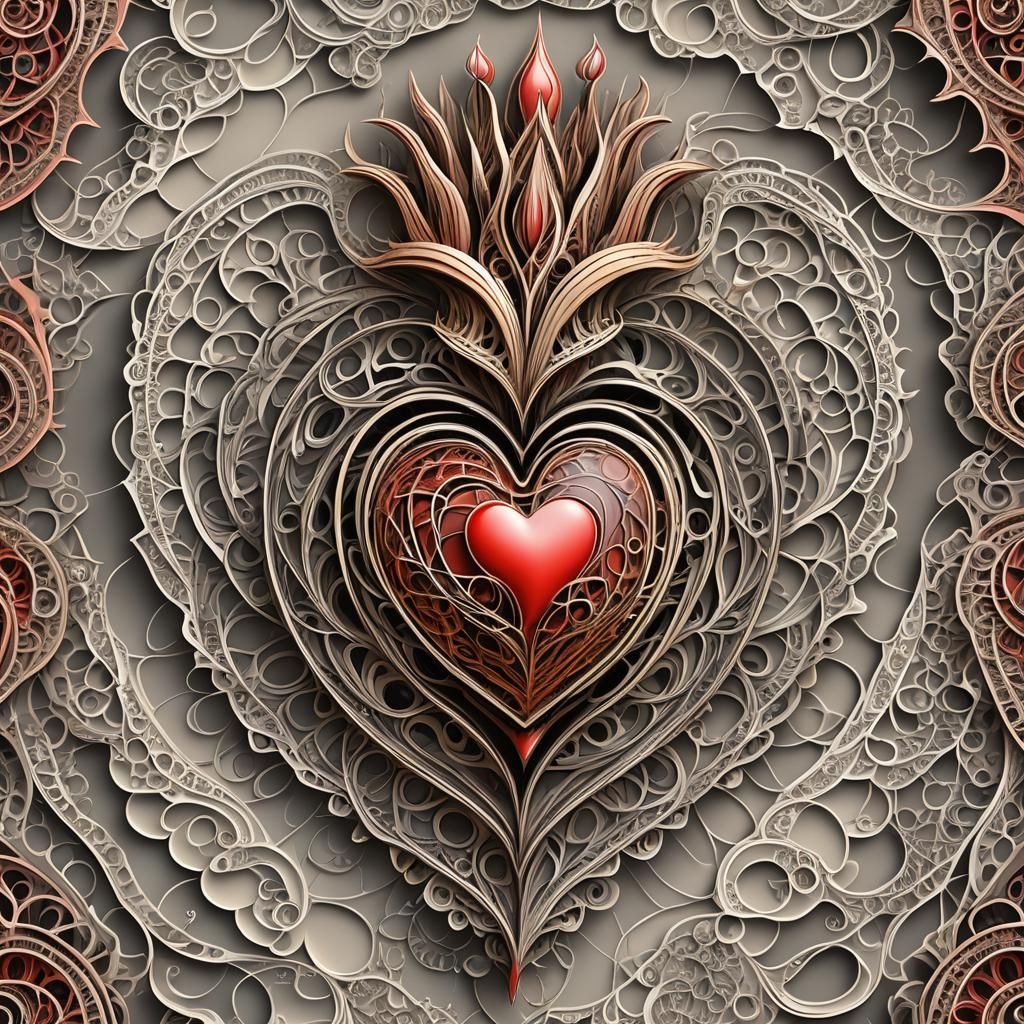 Abstract Sacred Heart Fractal in Vector Style