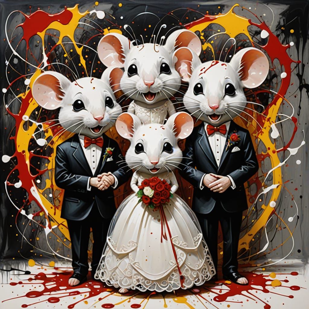 Airbrush Mice Wedding: Abstract Expressionist Renaissance Ar...