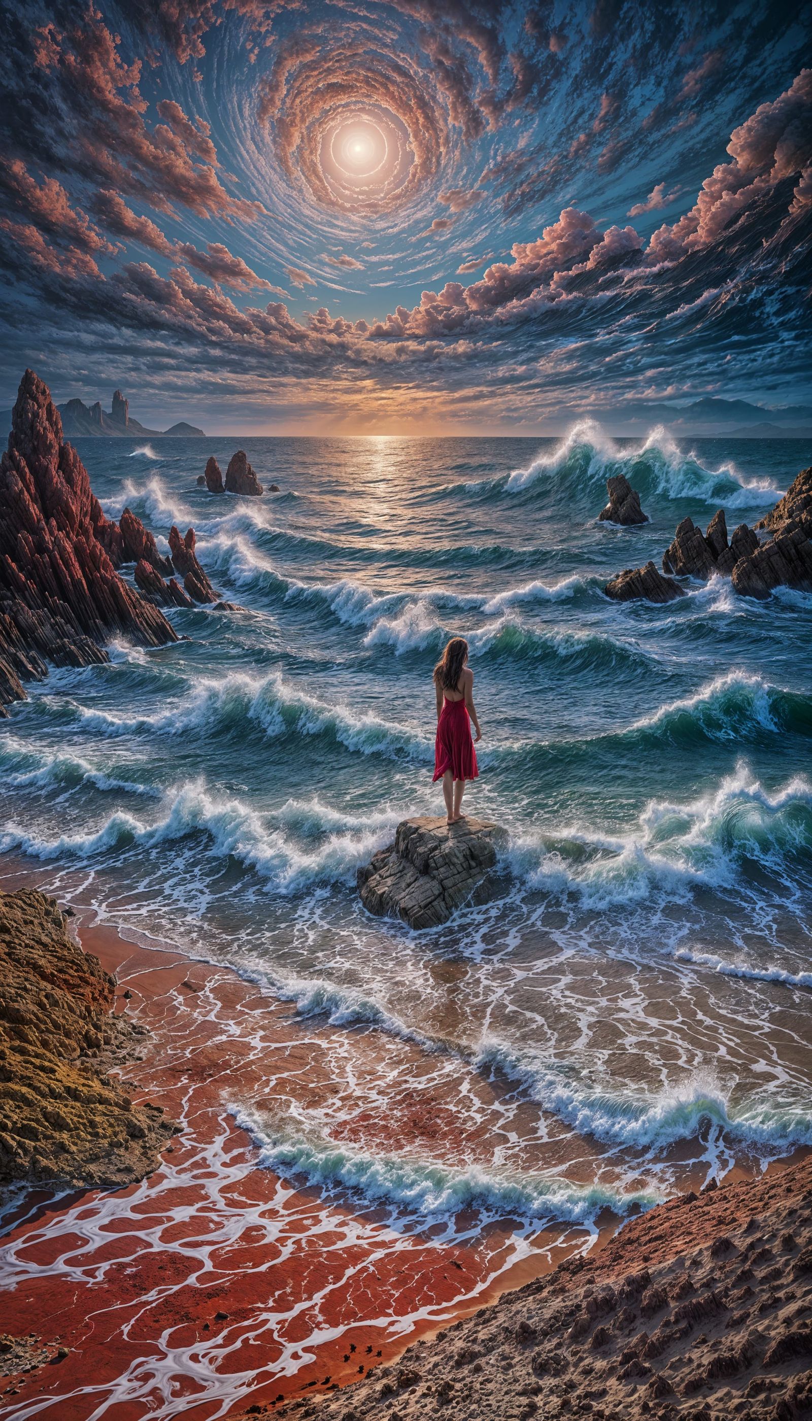 Women at the Beach Staring into the Ocean