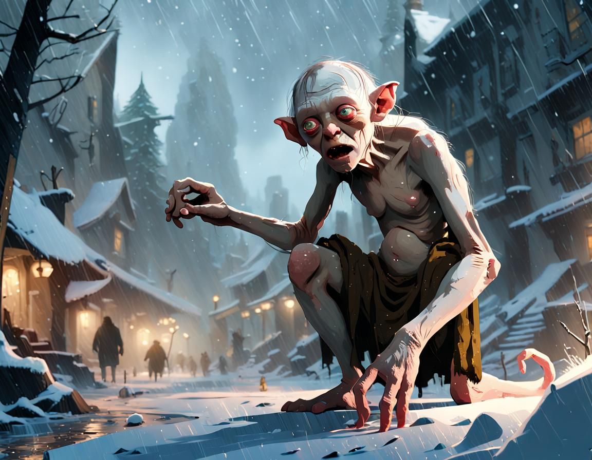 Detailed Gollum Illustration in Digital Painting Style