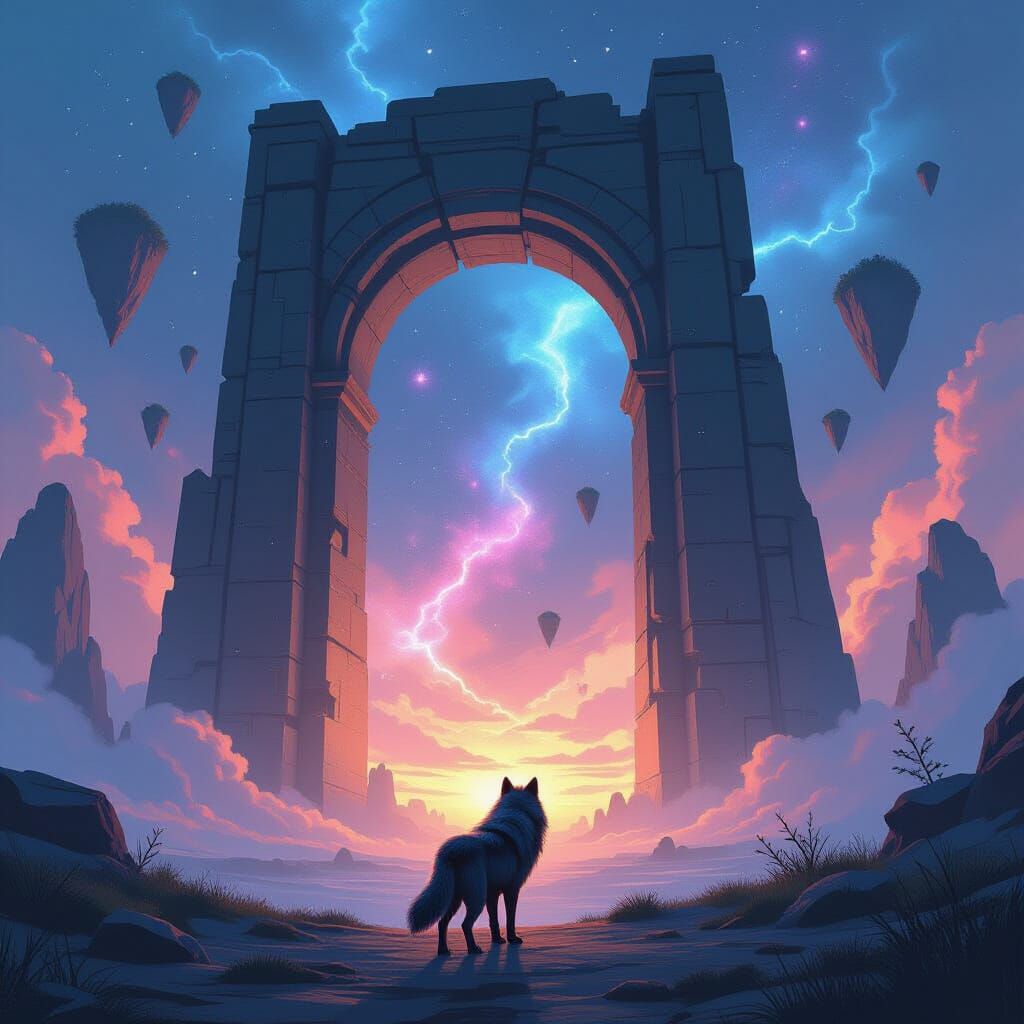 Cosmic Wolf Guardian of the Ancient Archway