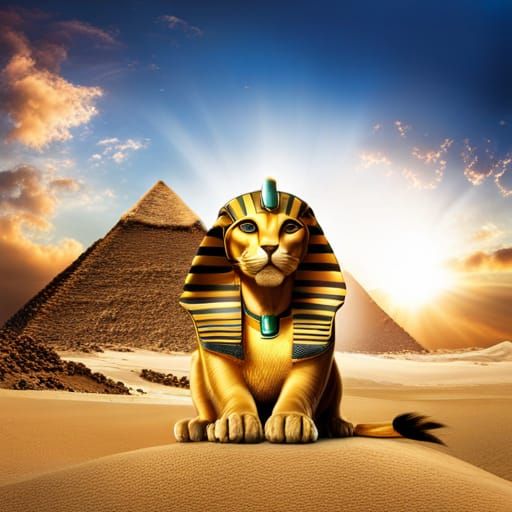 Egyptian Sphinx Kitten in Kitsch Style