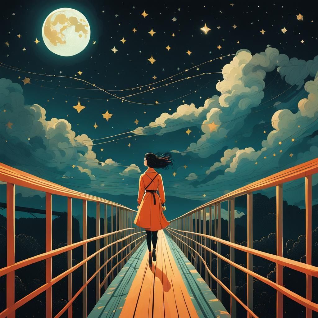 Heroine on Infinity Bridge: Surreal Digital Art