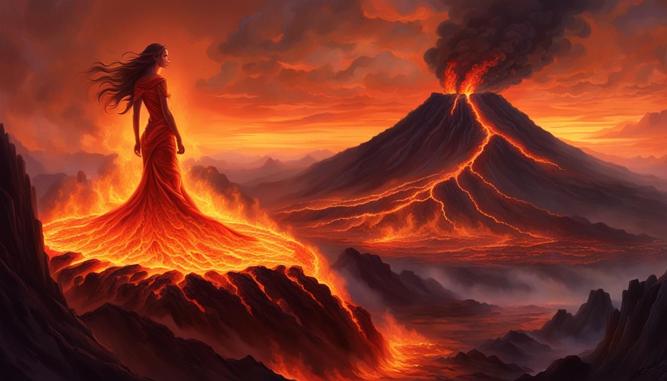 Lava Goddess on Volcano in Fantasy Art Style