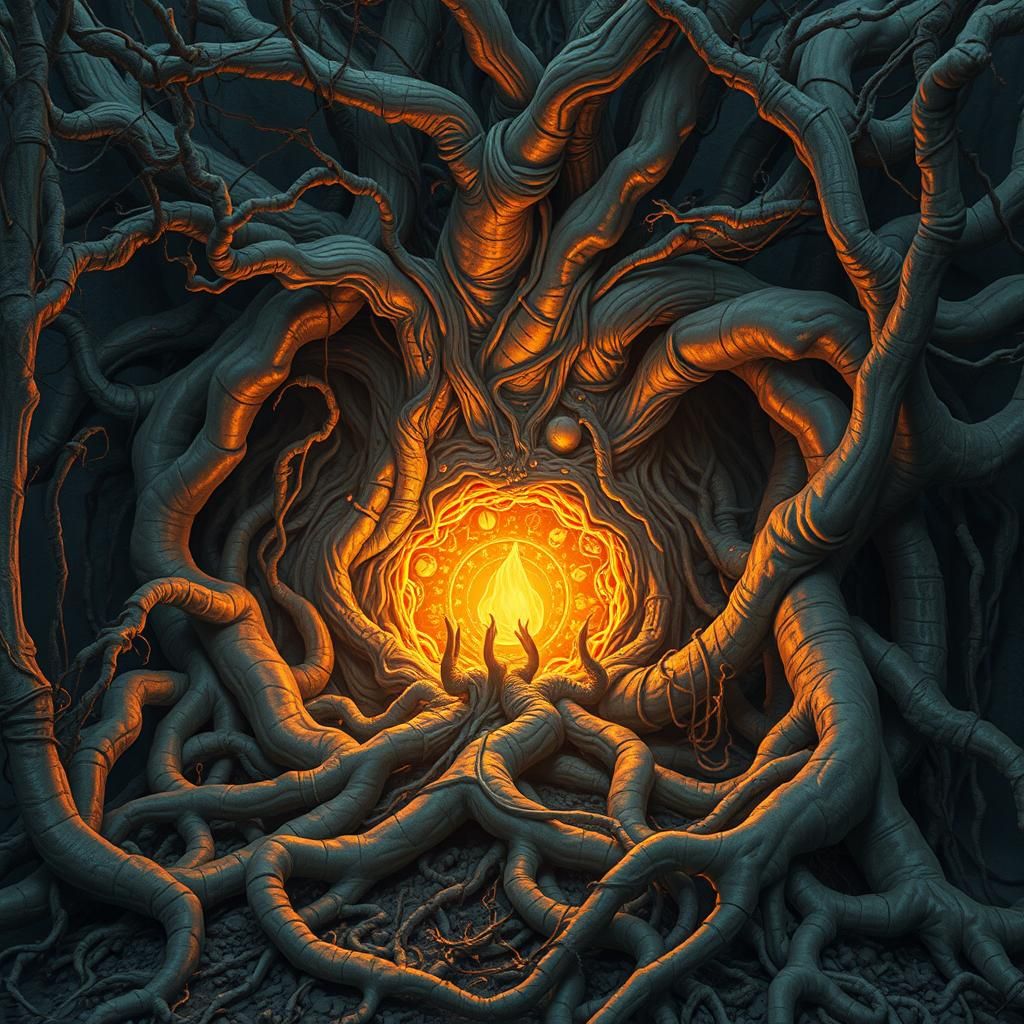 Mystical Hearth in Biomechanical Surrealism Style