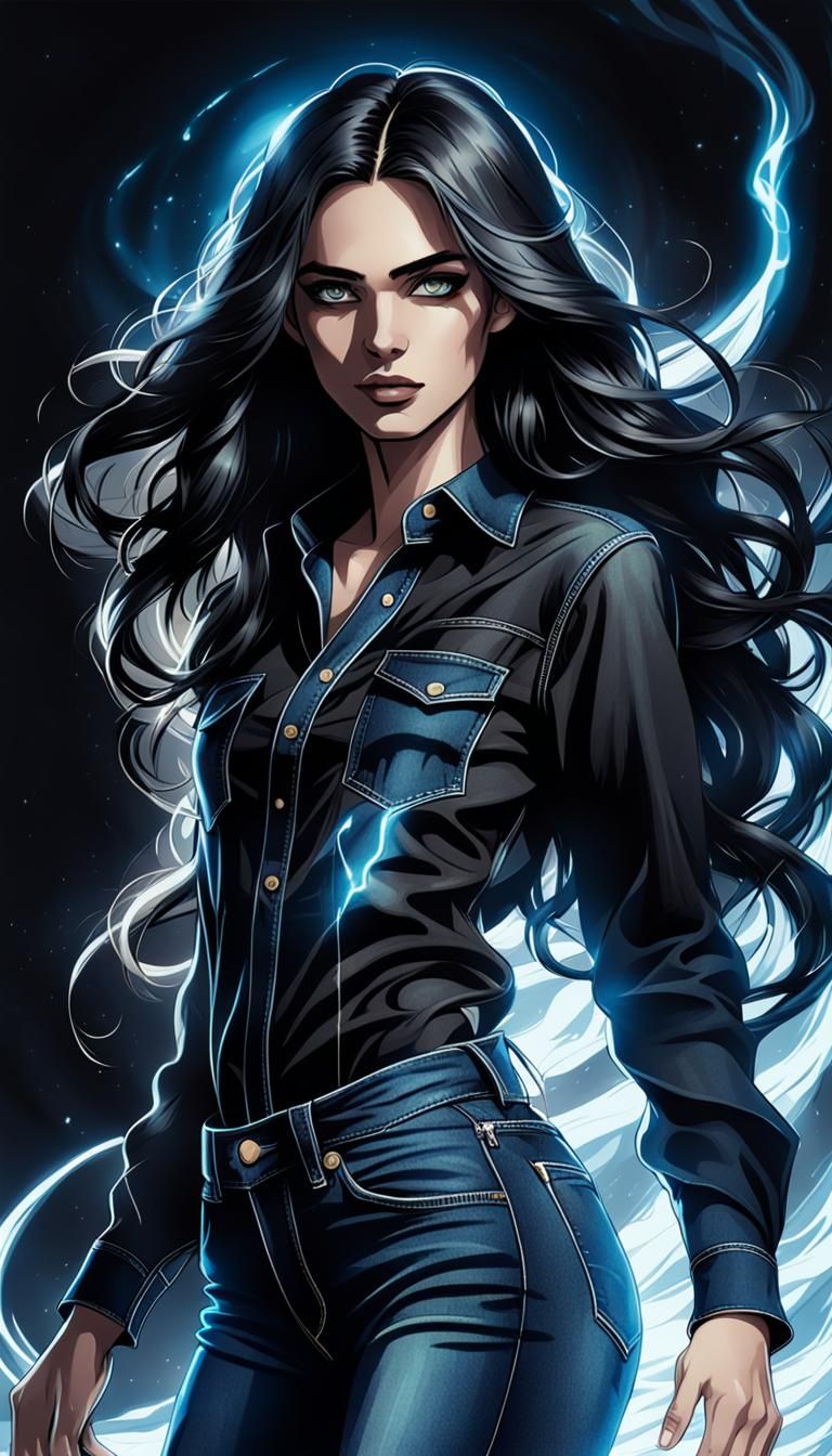 Blue Goddess in Comic Book Style