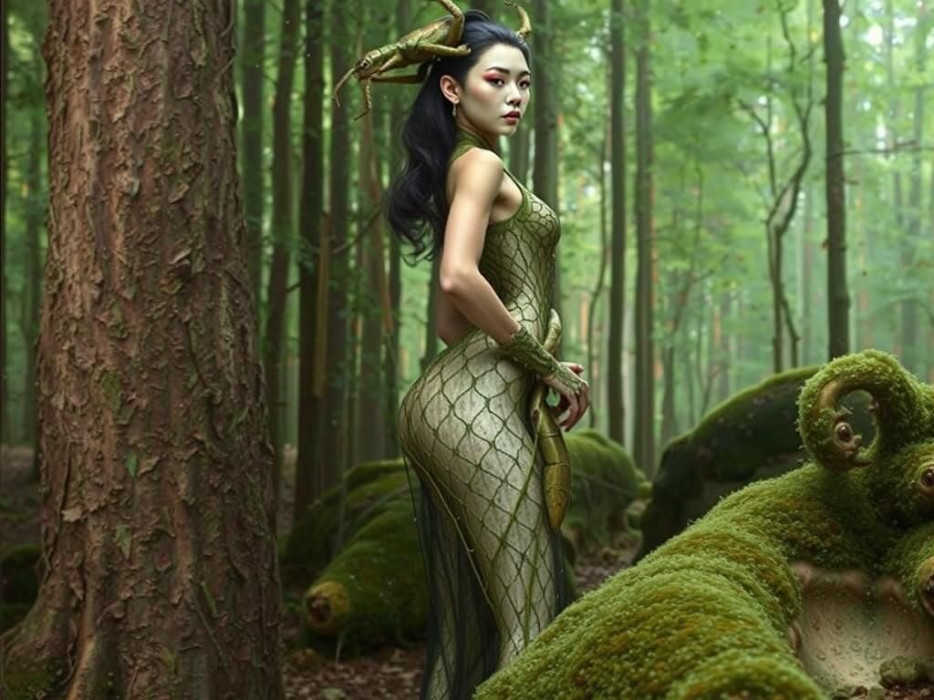 Hybrid Woman in Mycelium Network, Detailed Art