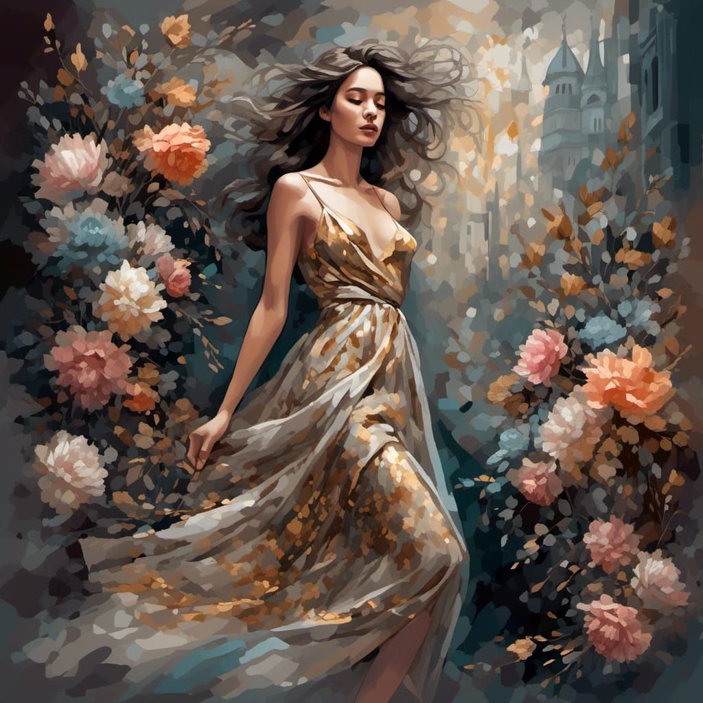Fantasy Portrait of Woman with Floral Details