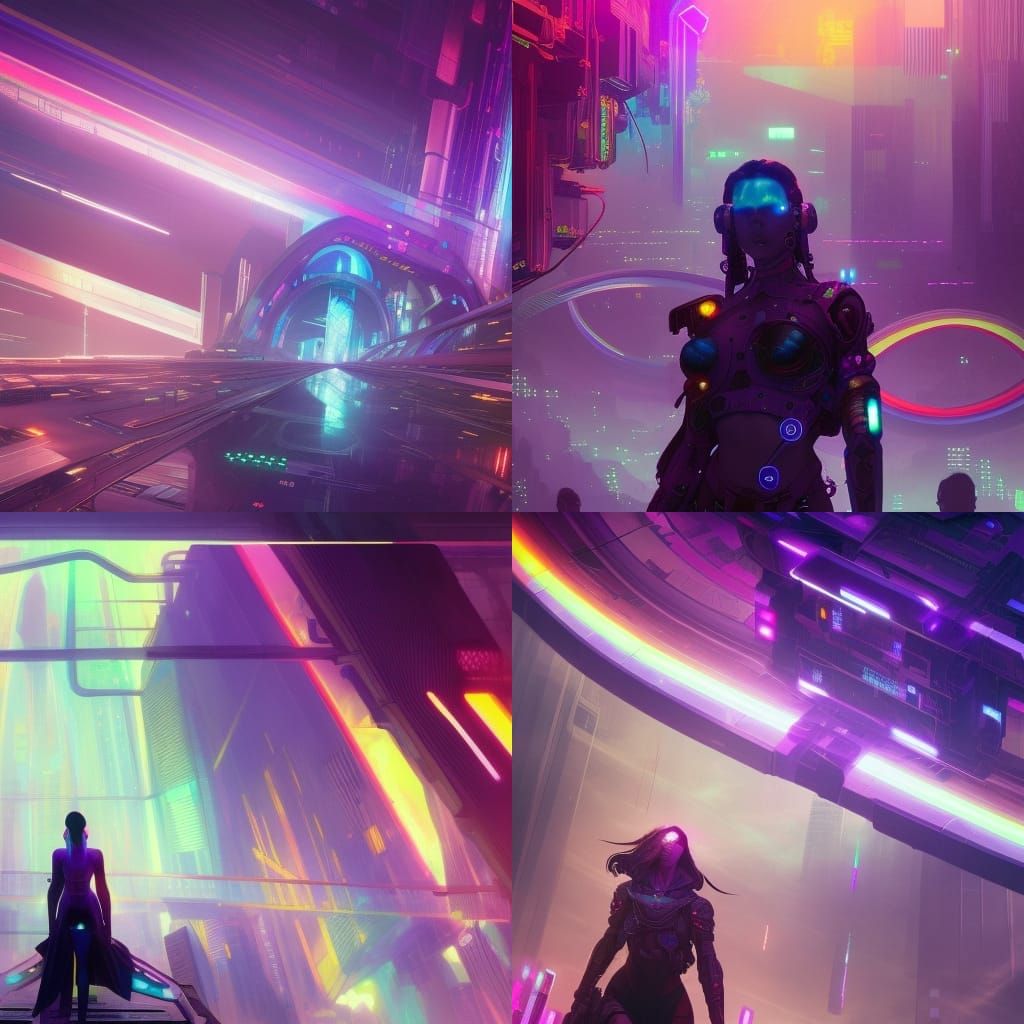Cyberpunk Rainbow Bridge Concept Art