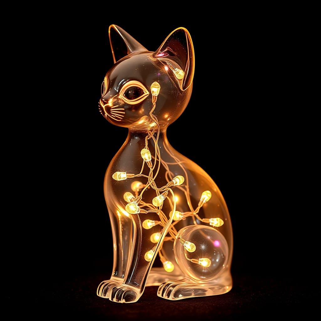 Glowing Cat Figurine Lamp in Magical Realism Style