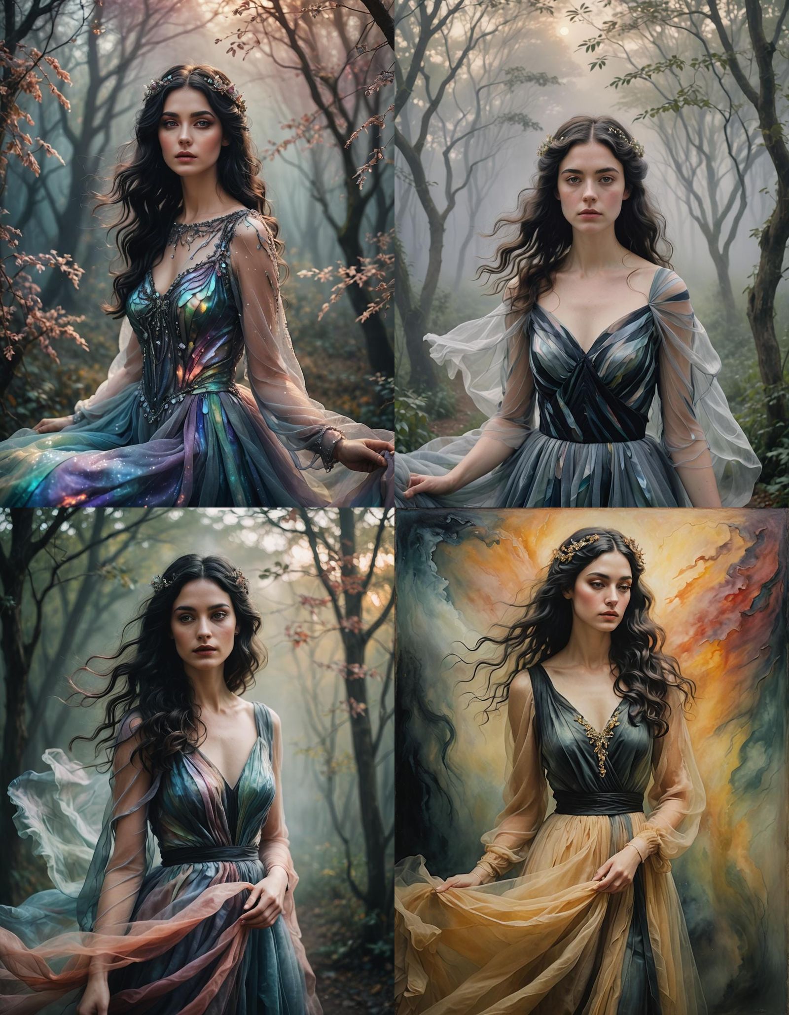 Ethereal Woman in Iridescent Mist: Romantic Portrait