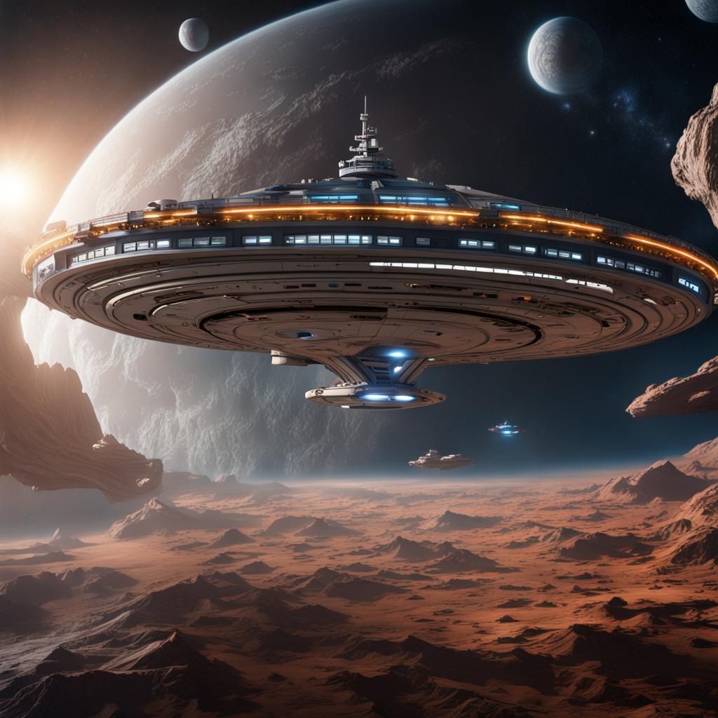 TARDIS and Enterprise in Space: Detailed Matte Painting