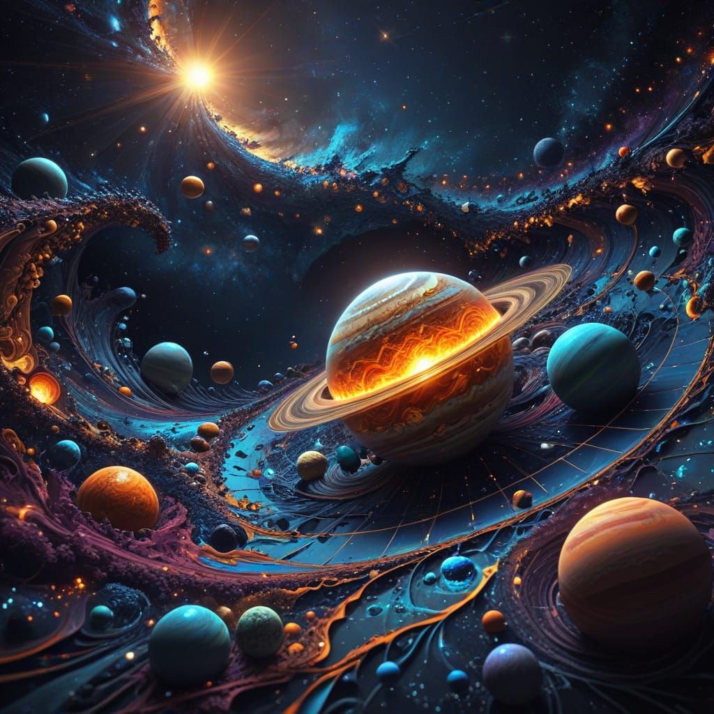 Cosmic Dance in Vibrant Fractal Harmony