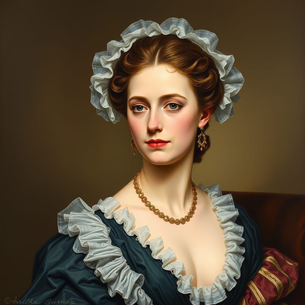 Edwardian Woman in Baroque Oil Painting Style