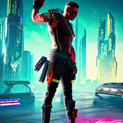 Cyberpunk Gladiator in Neon-lit Arena
