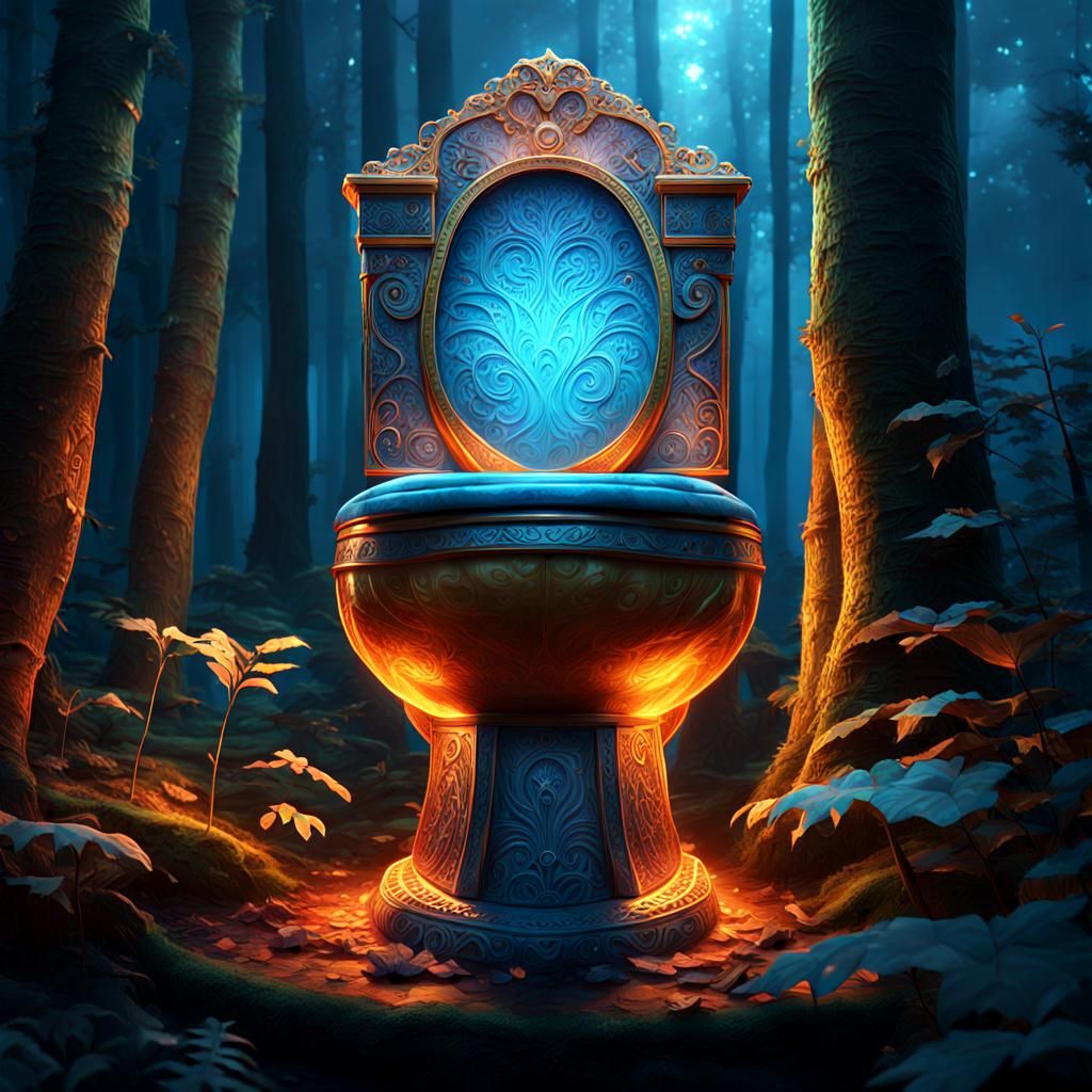 Mystical Toilet in Ancient Forest, Digital Art