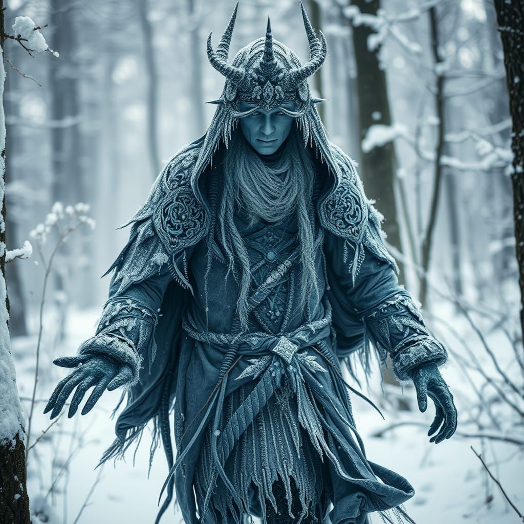 Ethereal Winter Spirit in Frosty Forest