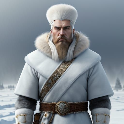 Hyperborean Warlord in Snowy Landscape: Digital Painting