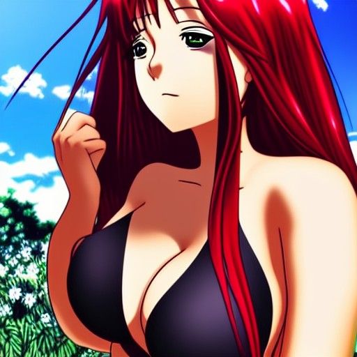 Anime Girl in Bikini with Red Hair