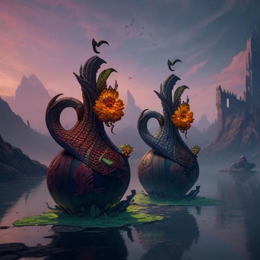 Fantastical Swan Gourds in Detailed Digital Painting