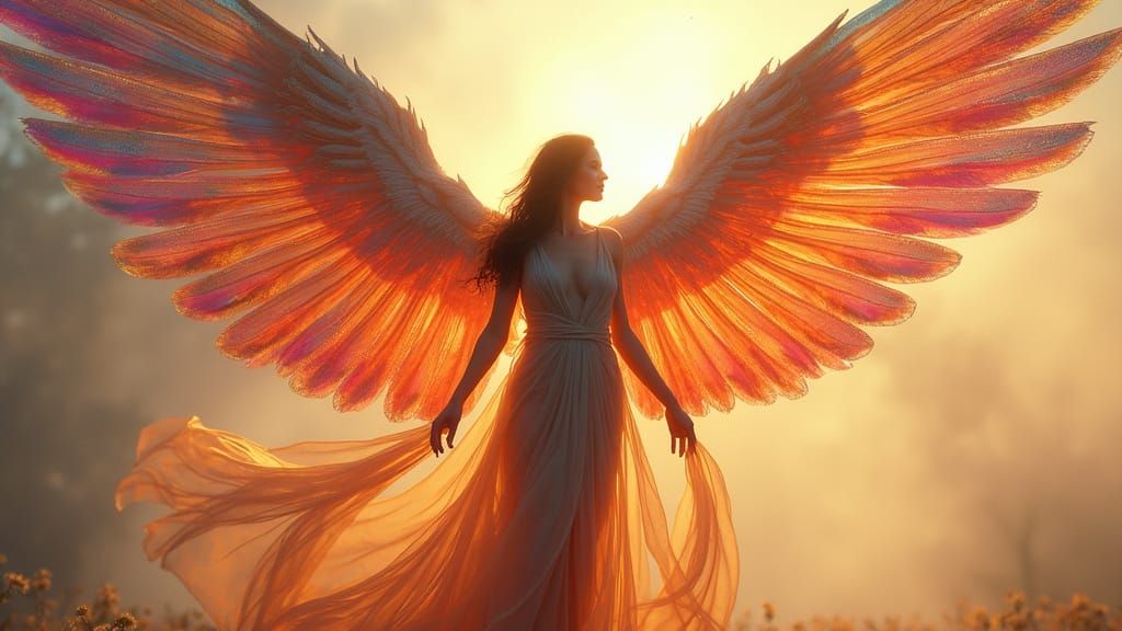 Winged Woman Portrait in Hyperdetailed Style