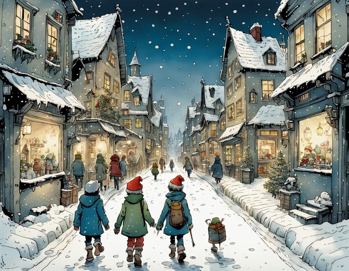 Winter Wonderland Scene in Whimsical Watercolor